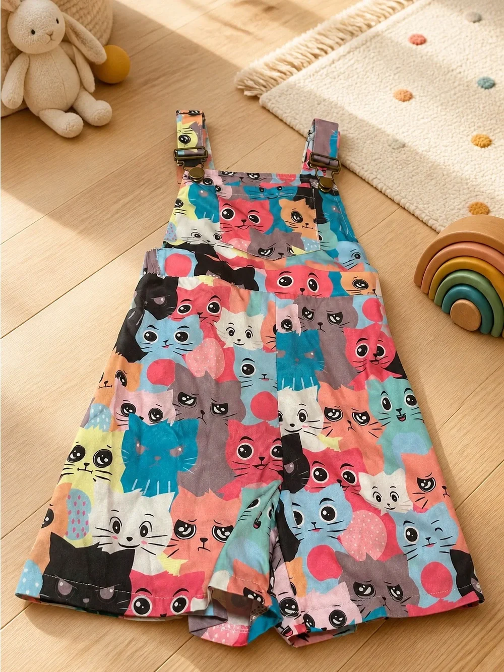 Purr-fectly Cute! The Cat’s Meow Toddler Cartoon Print Romper Jumpsuit